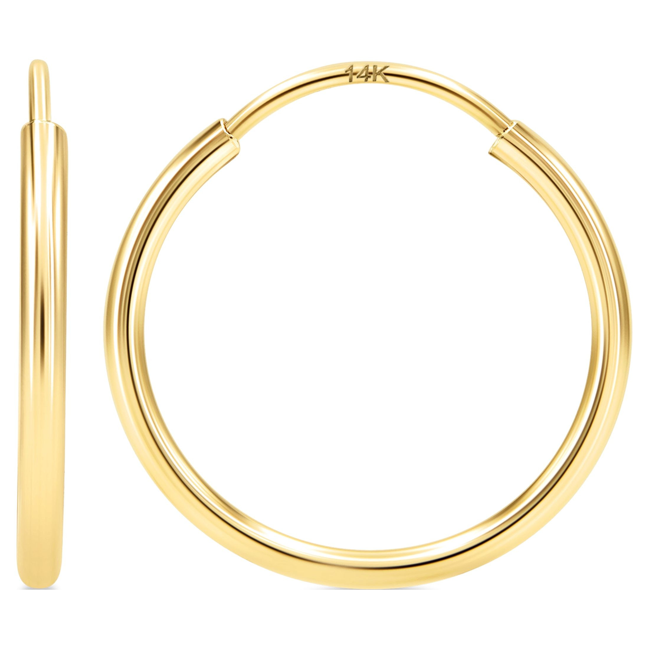 KEZEF Ultra-Thin 14k Yellow Gold Hoop Earrings, Endless Hoops for Women, Men, Girls - Lightweight... | Walmart (US)