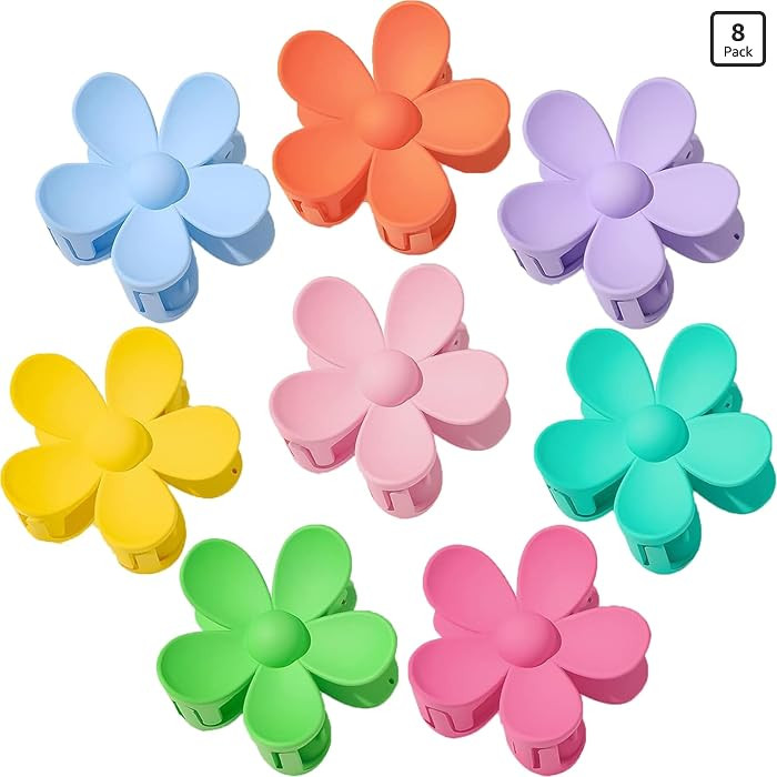 Flower Hair Clips, 8PCS Large Claw Clips for Women Thick Thin Hair, Big Cute Matte Hawaiian Flowe... | Amazon (US)