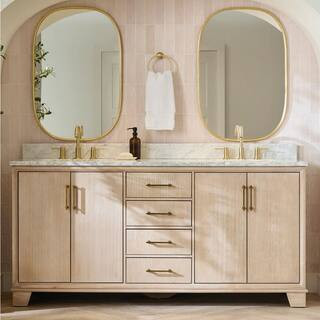 Home Decorators Collection Nanterre 72 in. Double Sink Desert Birch Bath Vanity with White Natura... | The Home Depot