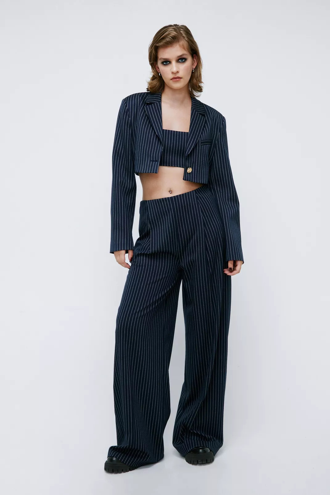 Navy Pinstripe Tailored Pants | Nasty Gal (US)