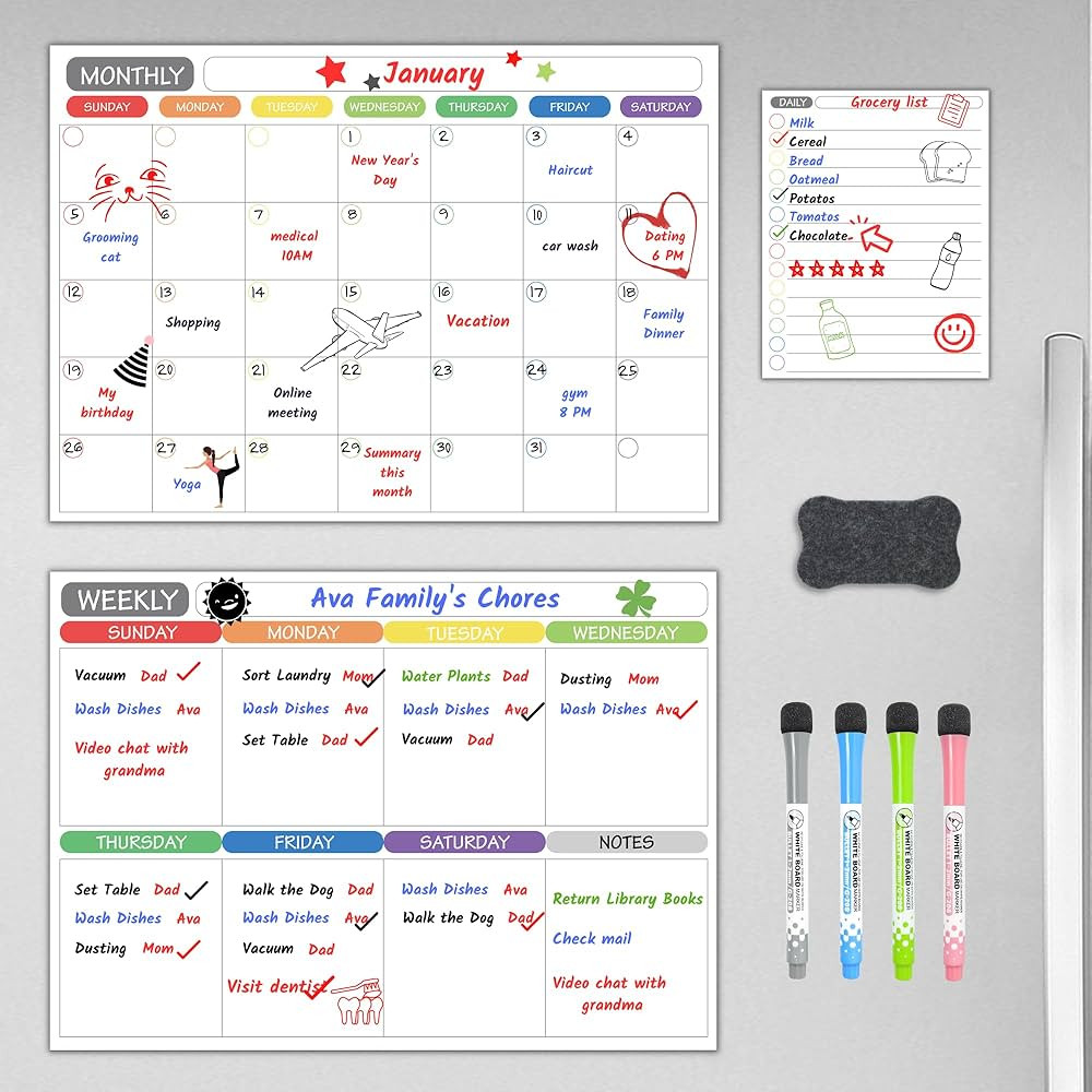 GOLDFOREST® 2024 Fridge Calendar Refrigerator Magnetic Dry Erase Board,17x12" Monthly and Weekly... | Amazon (US)