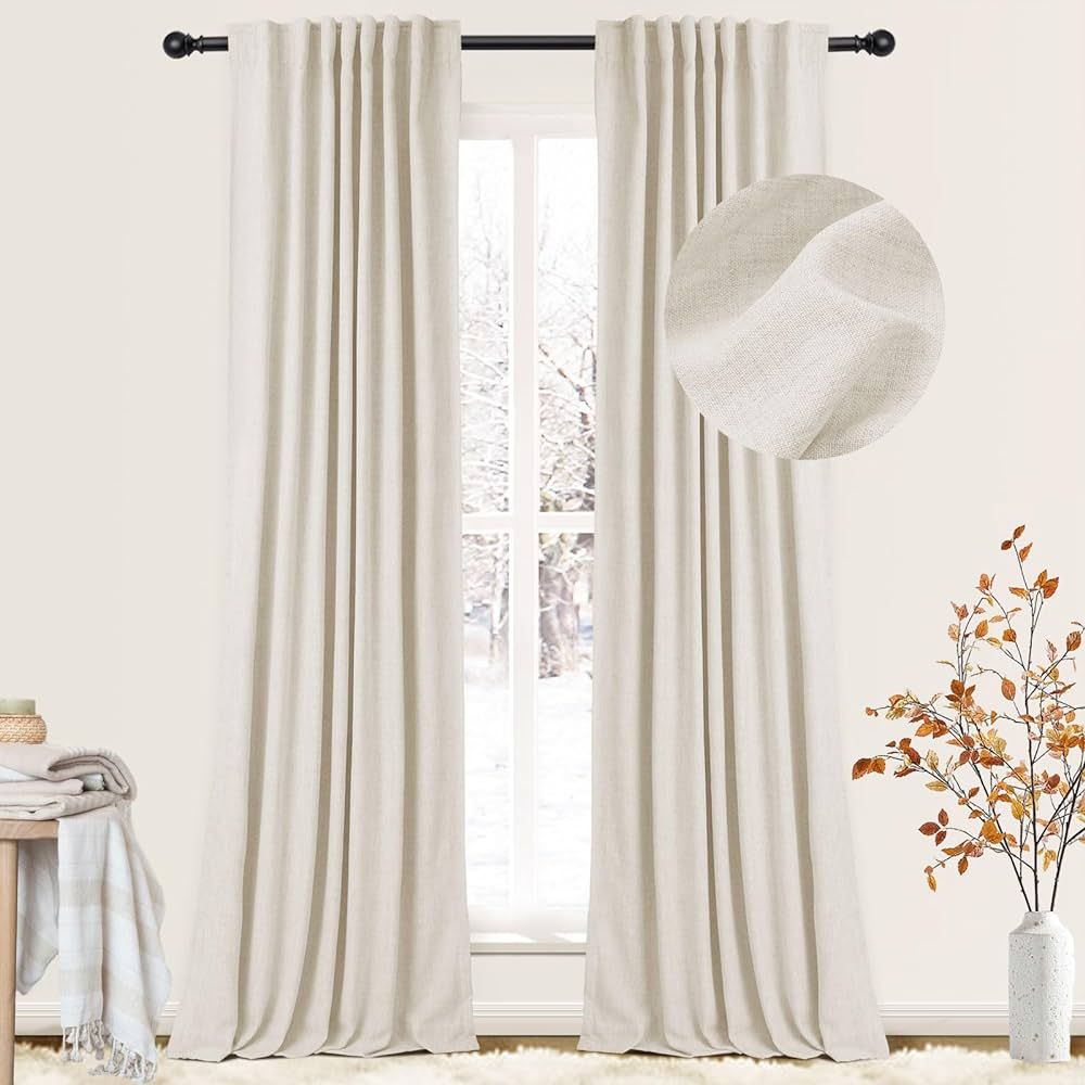 Amazon.com: INOVADAY 100% Cream Blackout Curtains for Bedroom, Linen Blackout Curtains 108 Inch L... | Amazon (US)