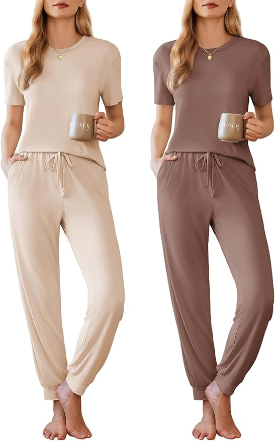 Ekouaer Pajamas for Women Set 2 Pack Lounge Set Short Sleeve Pjs Joggers Long Pants Loungepwear w... | Amazon (US)
