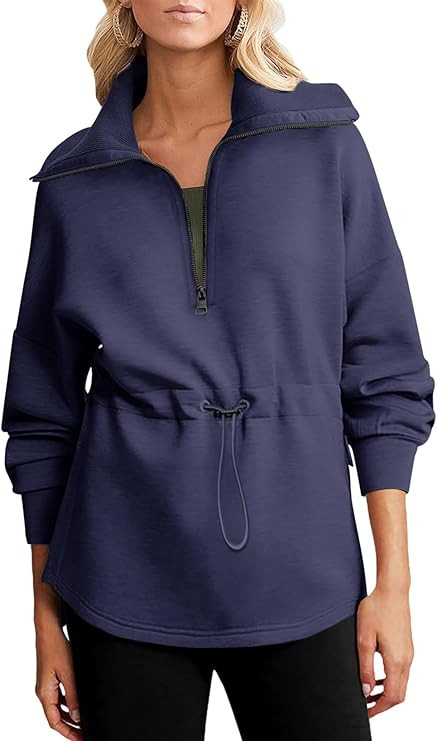 Dokotoo Womens Sweatshirt Oversized Half Zip Up Drawstring Waist Long Sleeve Side Slits Soft Casu... | Amazon (US)