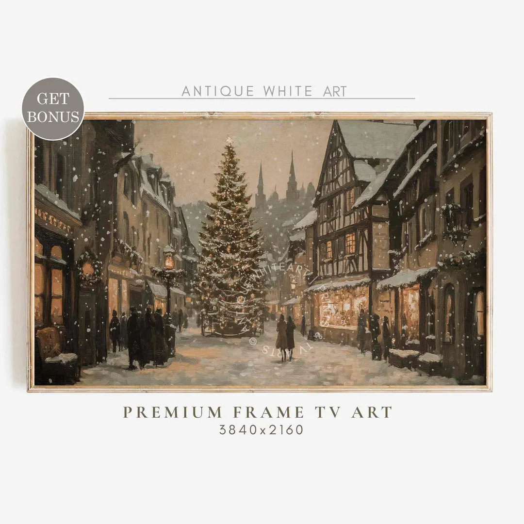 Christmas Tree Frame TV Art, Moody Winter Samsung Frame TV Art, Farmhouse Christmas, Vintage Town... | Etsy (CAD)