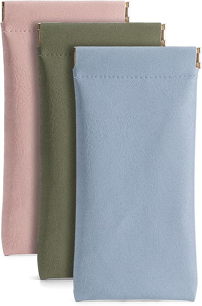 3 Pack Leather Eyeglasses Cases PU Soft Sunglasses Pouch Squeeze Top Portable Glasses Cases for M... | Amazon (US)