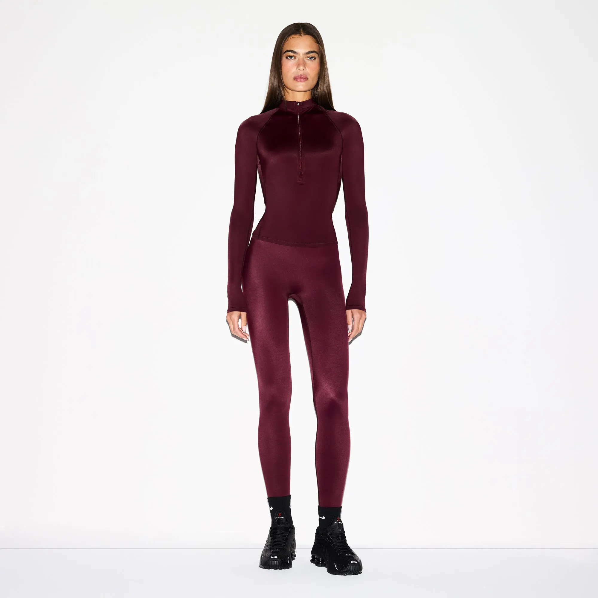 NikeSKIMS MATTE MOCK NECK FULL ZIP JACKET | DARK SEPIA | SKIMS | SKIMS (US)