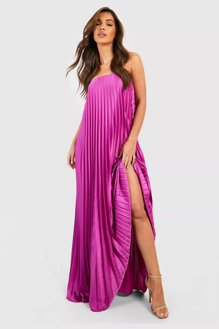 Pleated Satin Bandeau Maxi Dress | boohoo (US & Canada)
