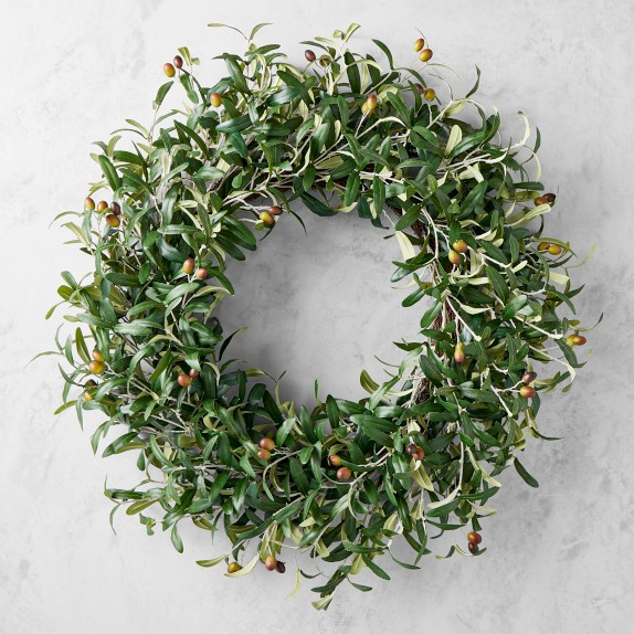 UV Protected Faux Olive Wreath & Garland | Williams-Sonoma