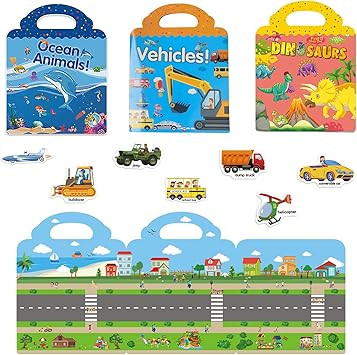 Reusable Sticker Book for Learning, 3 Sets Dinosaur Stickers Ocean Animals and Vehicles Theme Act... | Amazon (US)