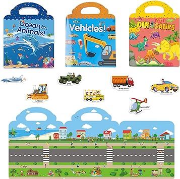 Reusable Sticker Book for Learning, 3 Sets Dinosaur Stickers Ocean Animals and Vehicles Theme Act... | Amazon (US)