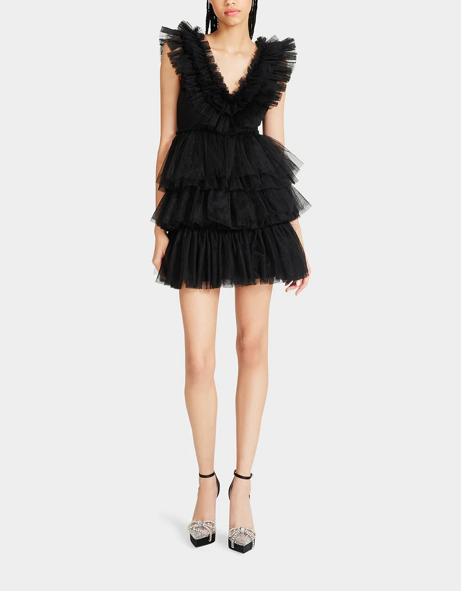 BETSEYS TIERED TULLE DRESS BLACK | Betsey Johnson
