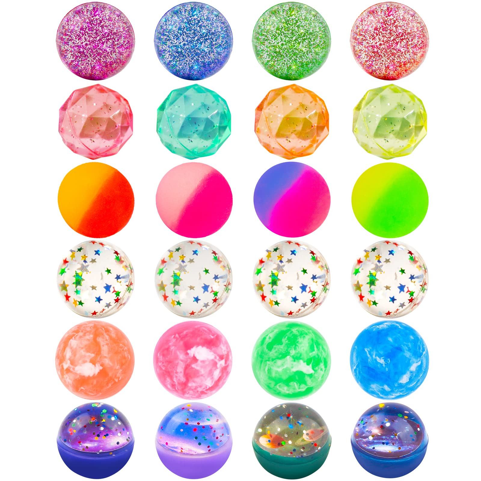 24 Pieces Bouncy Balls 32mm Bounce Balls 6 Styles High Bouncing Balls Toys for Kids Party Favors ... | Amazon (US)