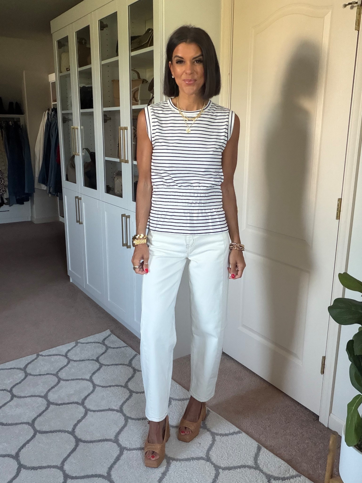 Love this  $12 Walmart striped tee! Size xs 
Size 0 in jeans 

#LTKSeasonal #LTKSaleAlert #LTKootd