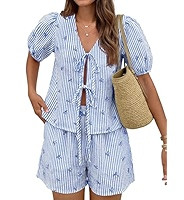 Trendy Queen Short Sets Women 2 Piece Summer Vacation Beach Outfits Going Out Matching Clothes Cu... | Amazon (US)