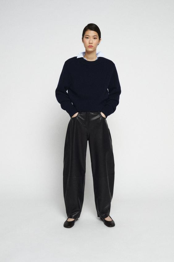 ZW COLLECTION LIMITED EDITION LEATHER BARREL PANTS | Zara US