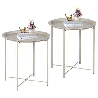 VECELO Round Side/End Table, Folding Round Metal Anti-Rust and Waterproof Outdoor or Indoor Tray,... | The Home Depot