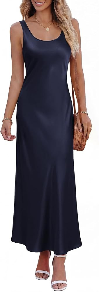 BTFBM Satin Dress Sleeveless Scoop Neck Summer Dresses for Women Elegant 2026 Loose Party Sundres... | Amazon (US)