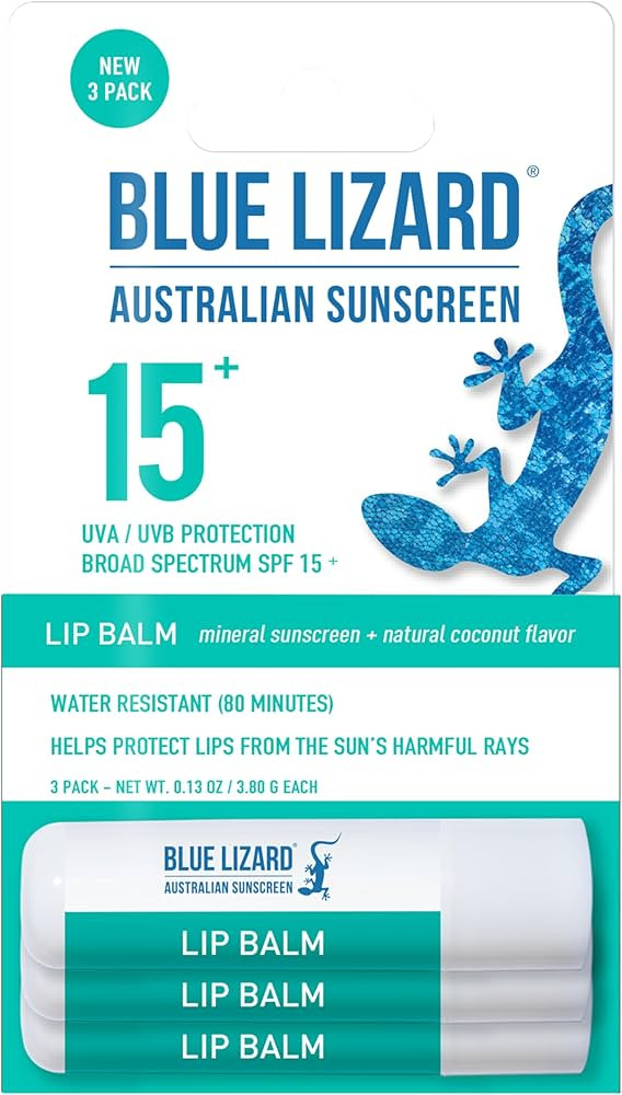 3-Pack Blue Lizard Mineral SPF 15 Lip Balm: Broad Spectrum Sun Protection, Natural Coconut Flavor... | Amazon (US)