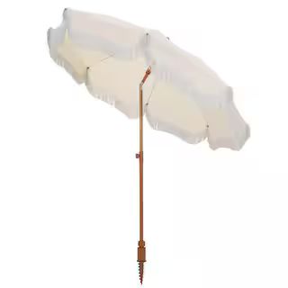 7 ft. Metal Beach Umbrella in White with Tassel Design and Cover Carry Bag | The Home Depot