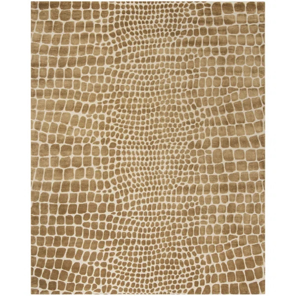 Martha Stewart Classics Hand-Knotted Silk/Wool/Linen Crocodile/Green Area Rug | Perigold