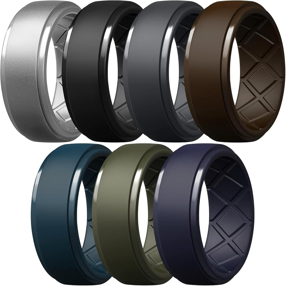 Egnaro Men's Silicone Rings 10mm Wide 2.5mm Thick Rubber Wedding Bands, Multipack 1/4/7 Breathabl... | Amazon (US)