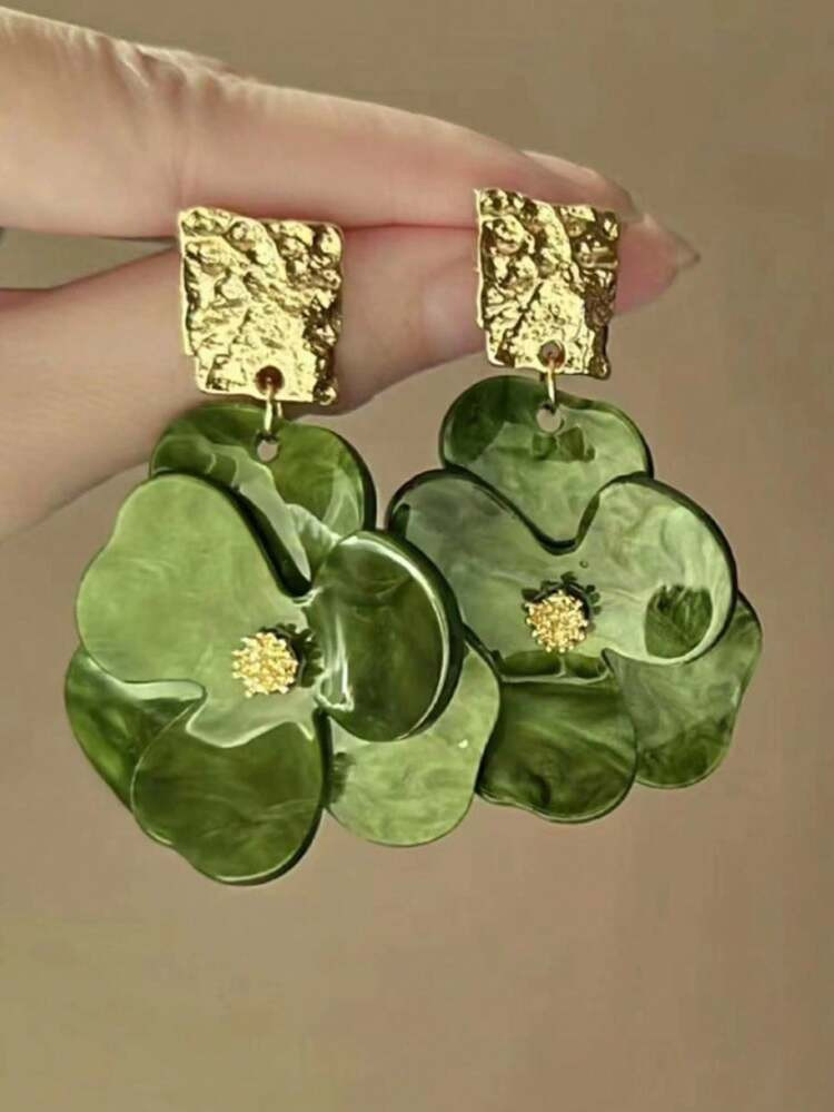 1 Pair Metal & Acrylic Floral Stud Earrings, Retro Style, Luxury High-End Jewelry Accessories For... | SHEIN
