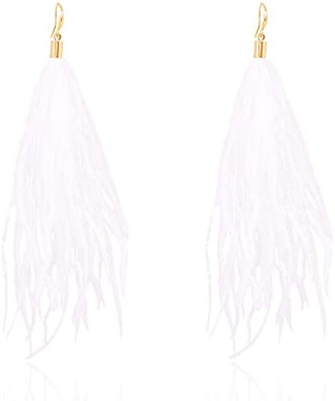 Feather Earring For Women Long Dangle Earring Feather Elegant Thread Feather Jewelry for Gift Winter | Amazon (US)