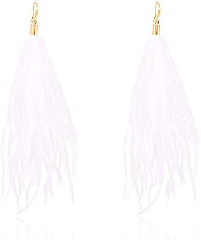 Feather Earring For Women Long Dangle Earring Feather Elegant Thread Feather Jewelry for Gift Winter | Amazon (US)