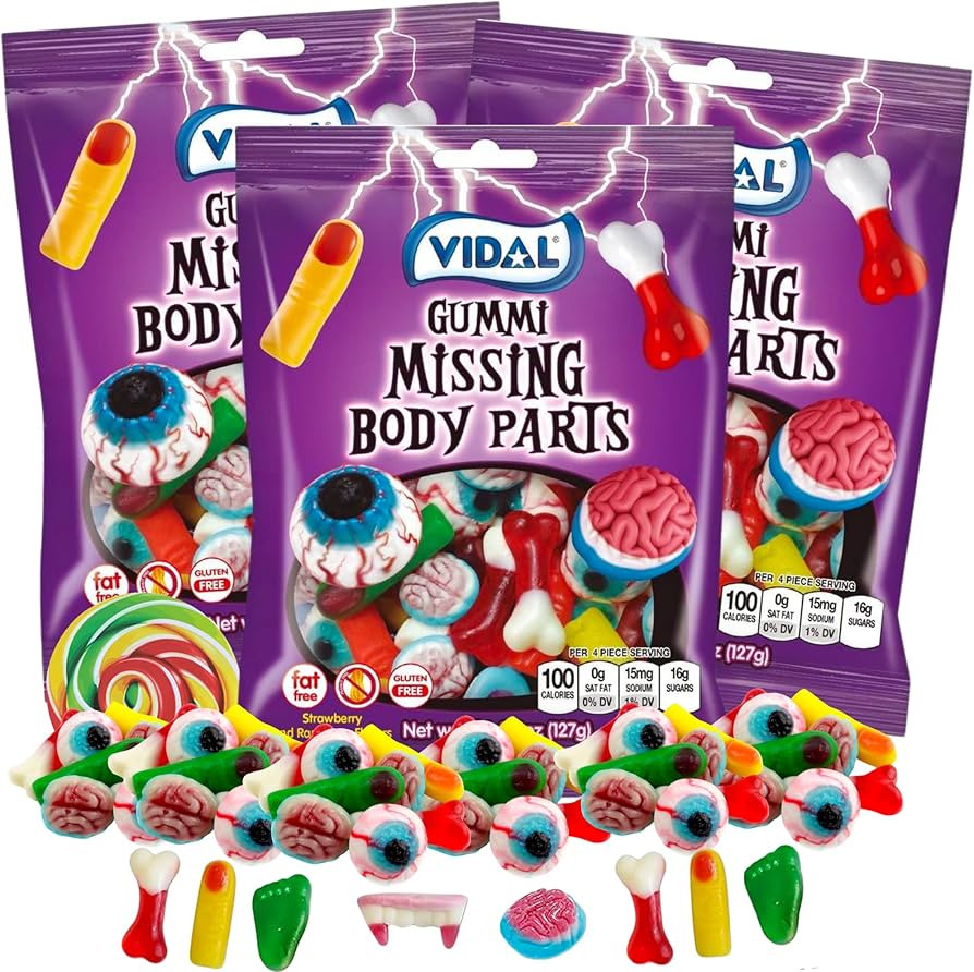 Spooky Gummy Body Parts, Individually Bagged Candies, Freaky Halloween Candy, Pack of 3, 4.5 Ounc... | Amazon (US)