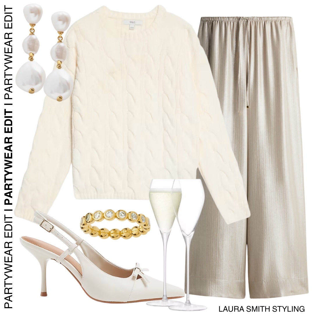 What I’ll be wearing Christmas Day 🎁

Including cable knit jumper, silk drawstring waist trousers, white slingback heels, diamond gold ring, pearl drop earring and champagne flutes  

#LTKstyletip #LTKpartywear #LTKhome