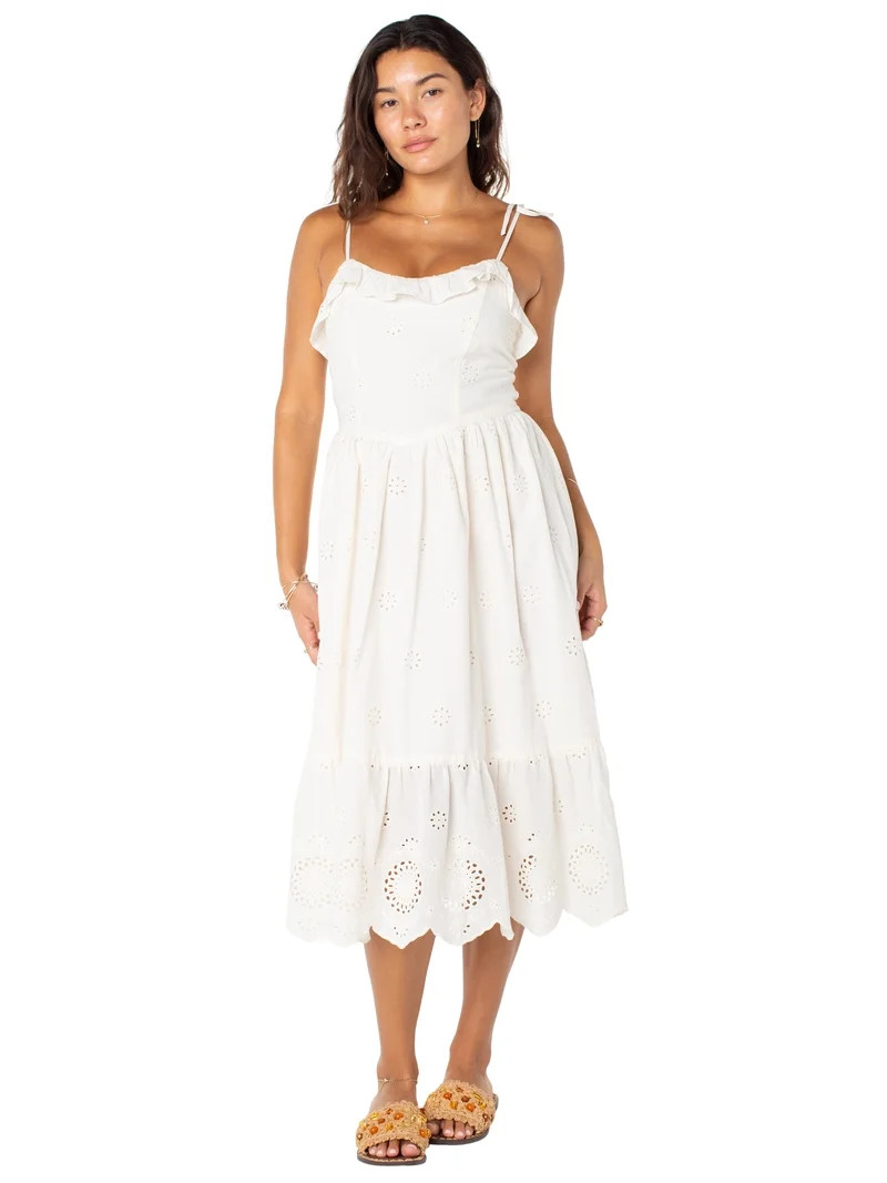 Celebrity Pink Women's Tie Strap Eyelet Midi Dress, Sizes XS-XXXL | Walmart (US)