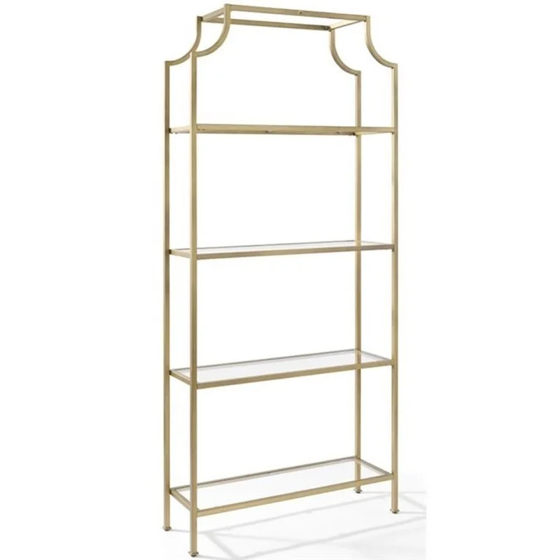 Pemberly Row 4 Shelf Narrow Glass Bookshelf in Antique Gold | Walmart (US)