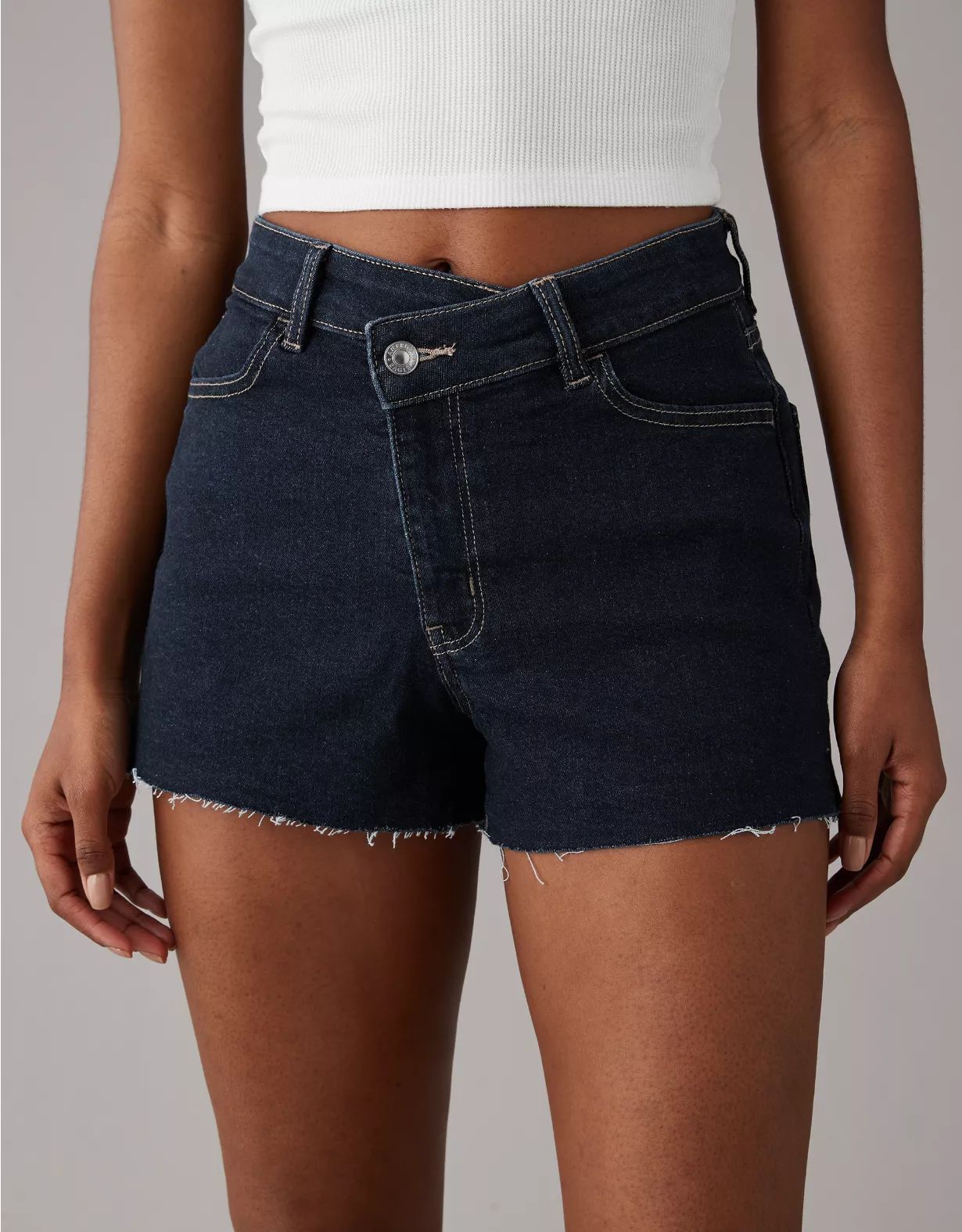 AE Stretch Crossover Waist Denim Mom Short | American Eagle Outfitters (US & CA)