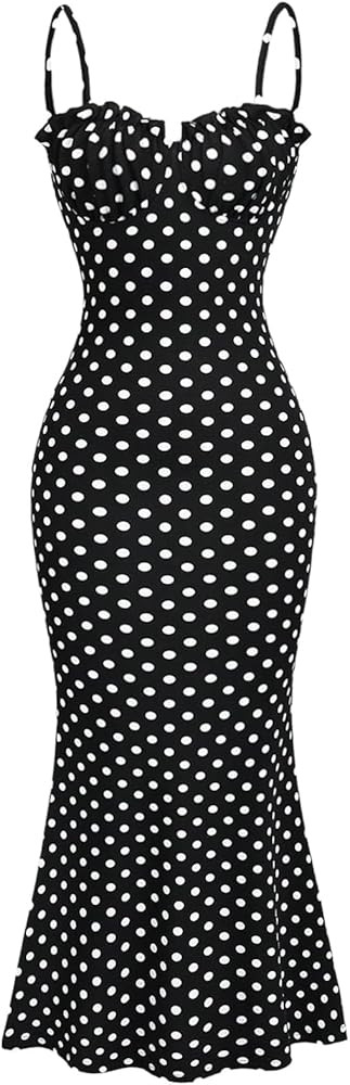 Milumia Women's Polka Dots Frill Trim Cami Dress Elegant Ruched Bust Fishtail Maxi Dresses | Amazon (US)