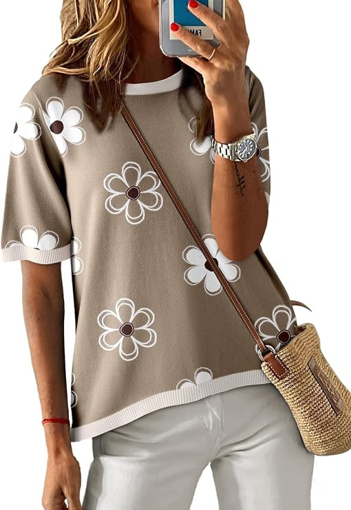 Dokotoo Womens Tops 2026 Casual Summer Crewneck Short Sleeve Striped Color Block Knit High Low Tr... | Amazon (US)