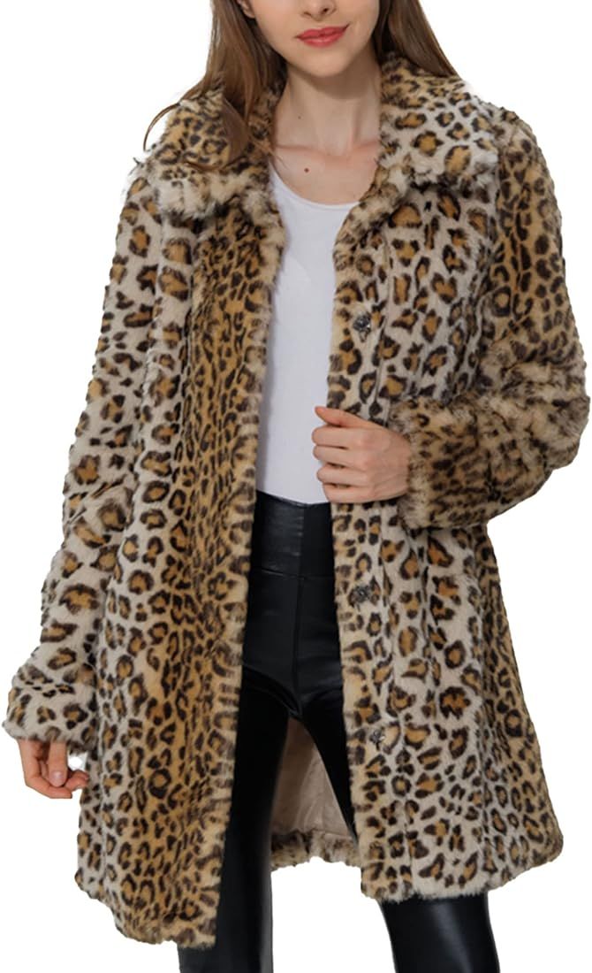 Bellivera Womens Leopard Print Fleece Coat, Spring and Winter Fashion Fuzzy Jacket Faux Fur Fluff... | Amazon (US)