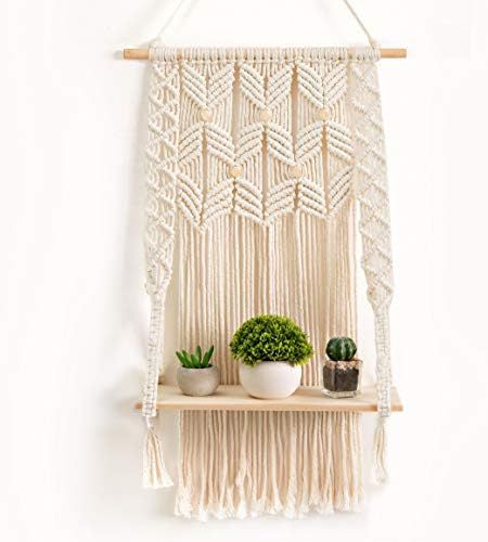 OMOMIO Macrame Wall Hanging Shelf - Indoor Boho Wall Decor for Bedroom - Woven Rope Bohemian Shel... | Amazon (US)