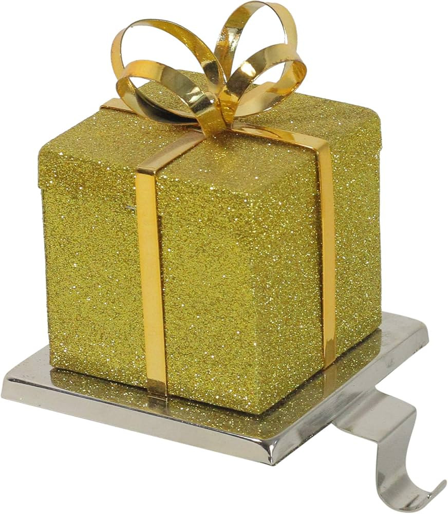 Northlight 5.5" Glitter Gold and Silver Gift Box Metal Christmas Stocking Holder | Amazon (US)