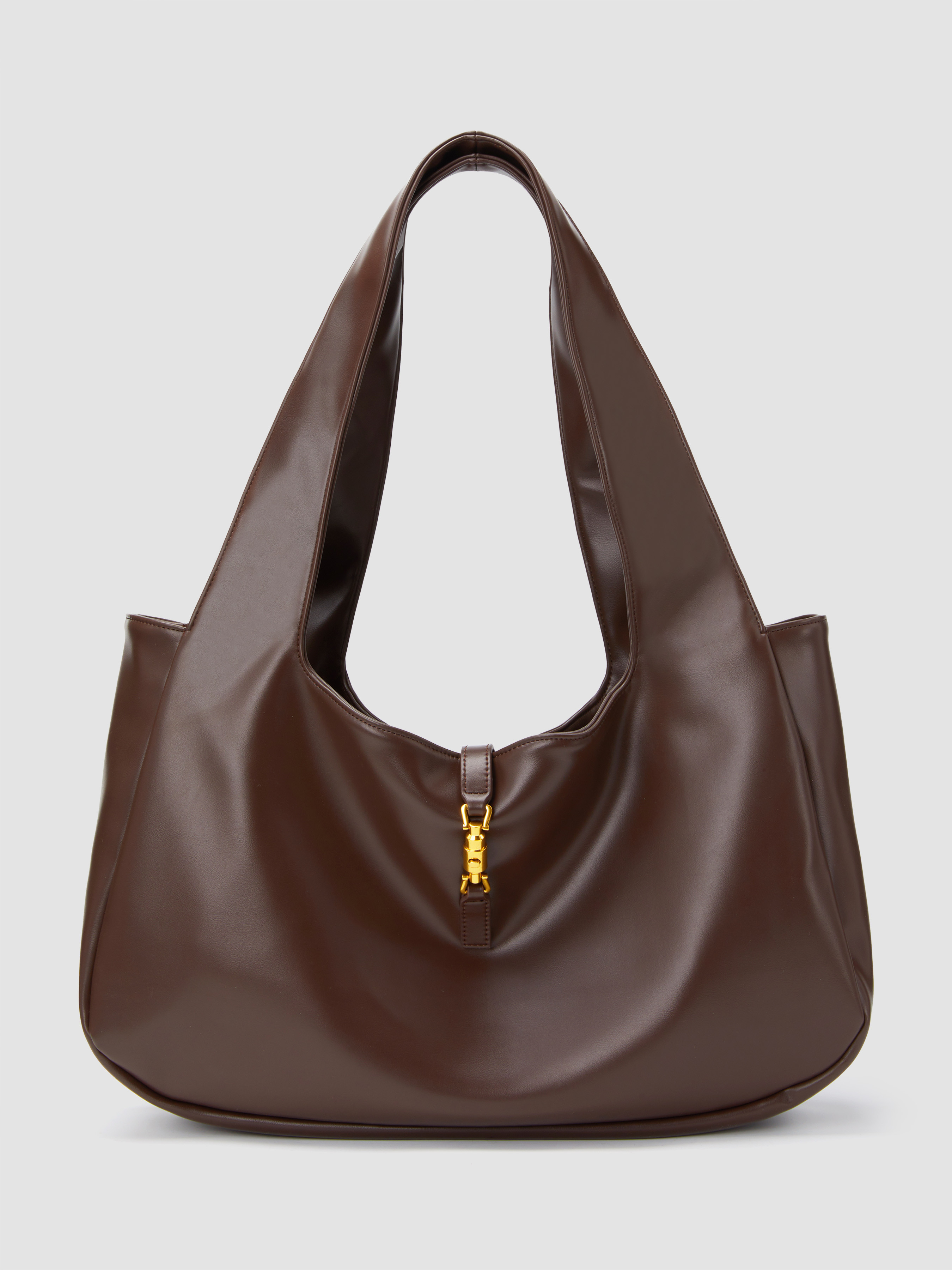 Faux Leather Fabric PUSH-LOCK DECOR FAUX LEATHER TOTE BAG For Daily Casual Work | Cider