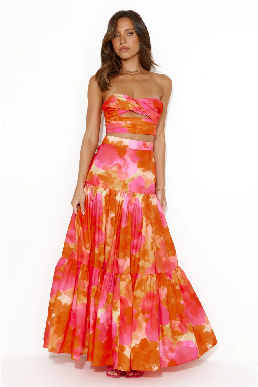 RUNAWAY Ayla Maxi Skirt Orange Floral | Hello Molly