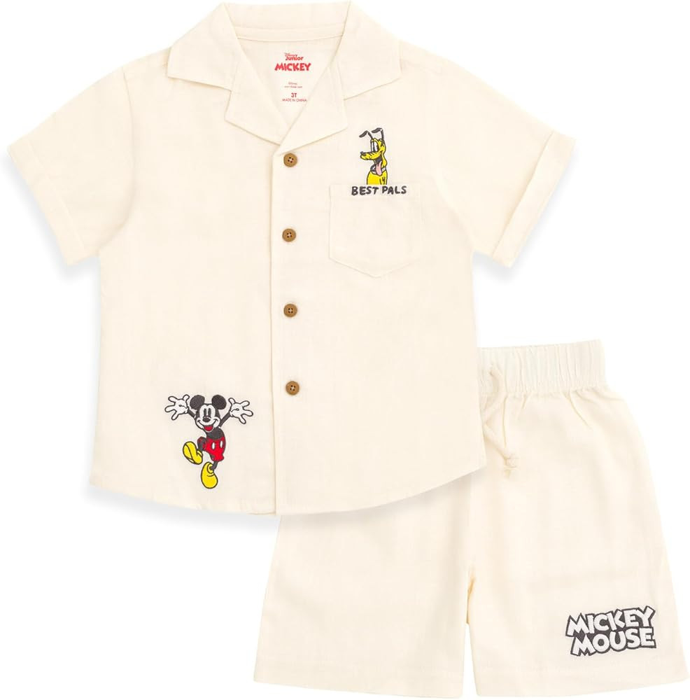 Disney Mickey Mouse Linen Button Down Shirt and and Shorts Outfit Set Infant to Little Kid Sizes ... | Amazon (US)