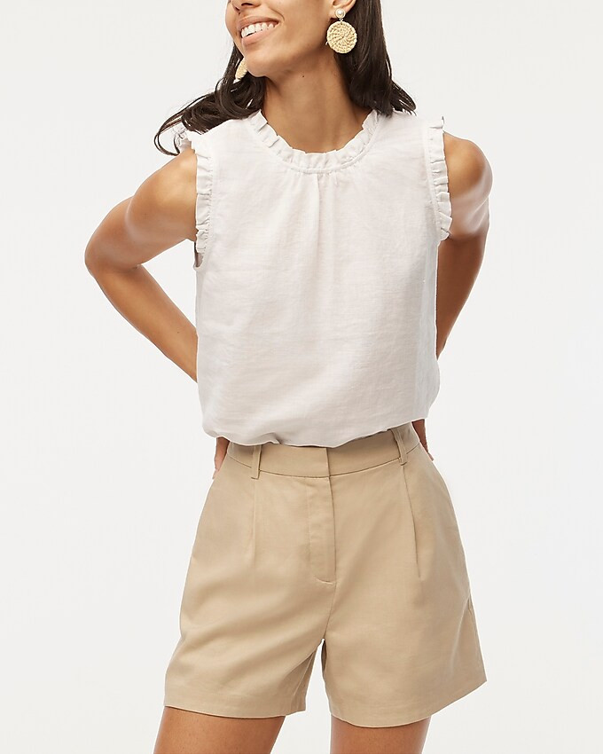 Linen-blend ruffleneck top | J.Crew Factory