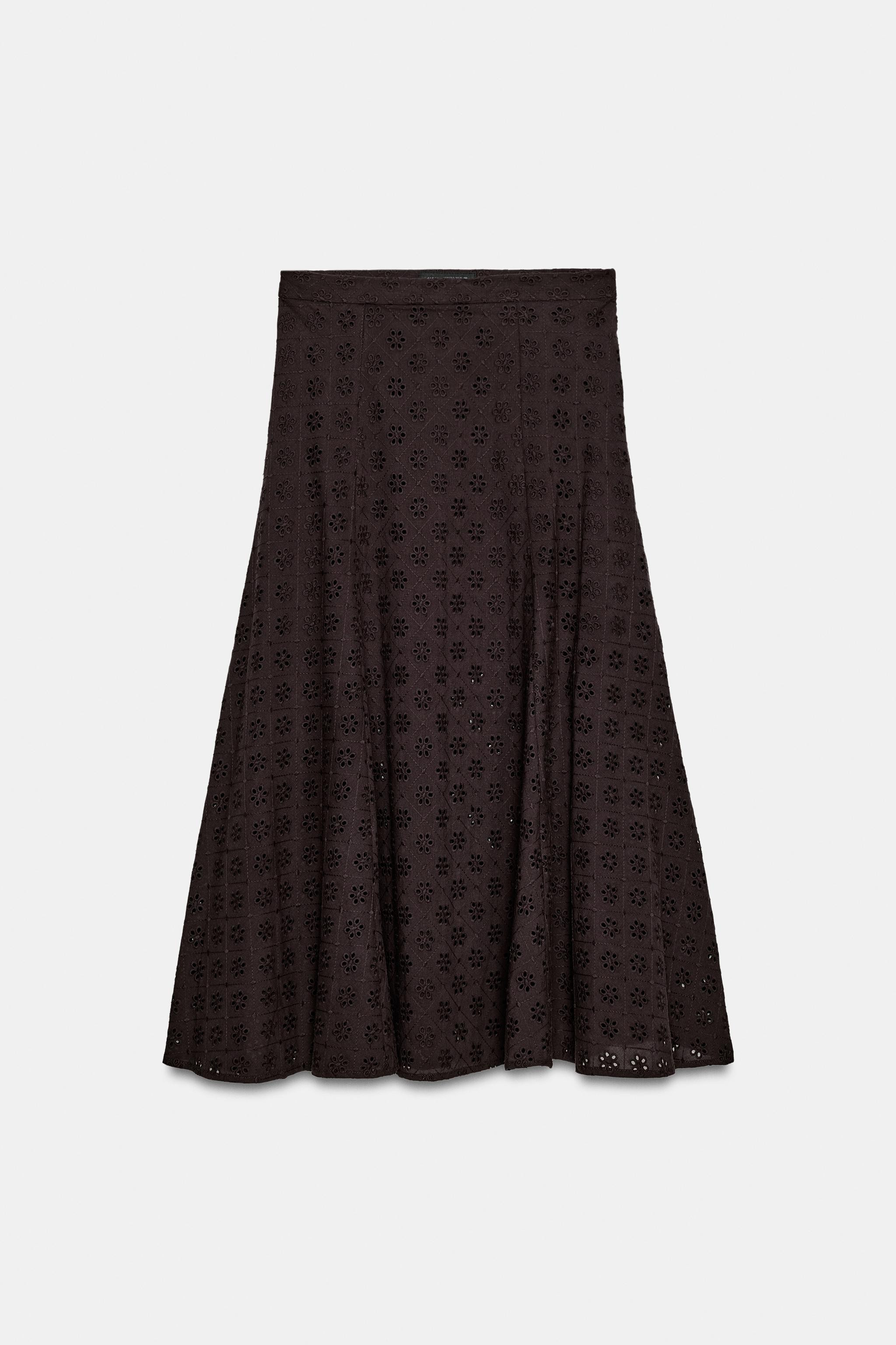 EMBROIDERED EYELET MIDI SKIRT | Zara US