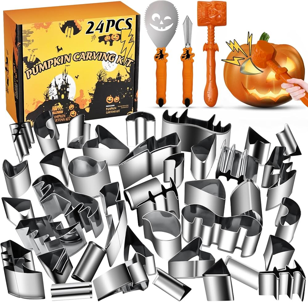 【With Hammer】Pumpkin Carving Kit Halloween, Safe and Easy Pumpkin Carving Set for Kids, DIY S... | Amazon (US)