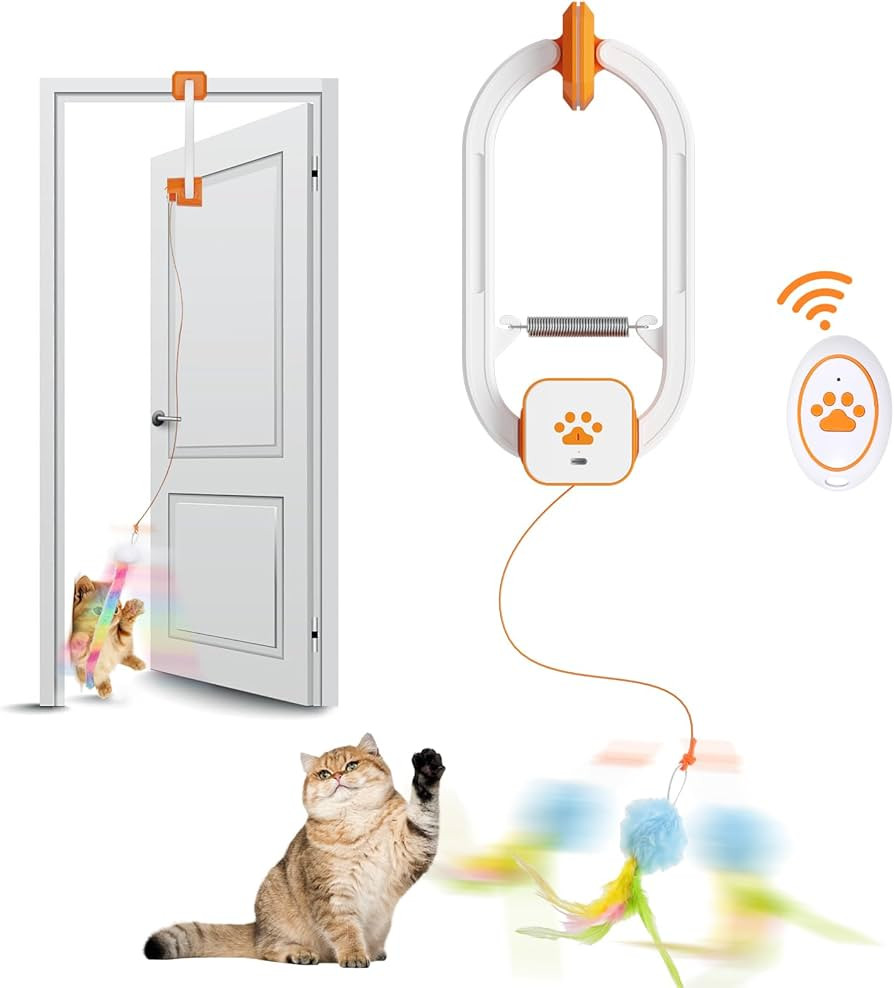 Interactive Cat Toy, Flapping Bird & Rotating Feather Teaser for Indoor Cats, Hanging Doorway Cat... | Amazon (US)