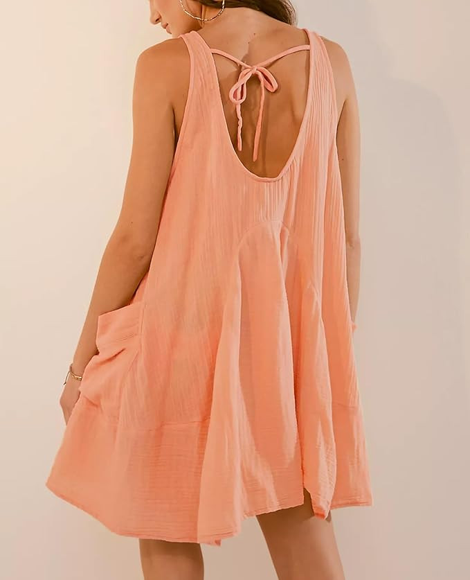 Women Casual Summer Dresses Sleeveless Crew Neck Backless Tunic Mini Dress Loose Flowy Tank Sundr... | Amazon (US)