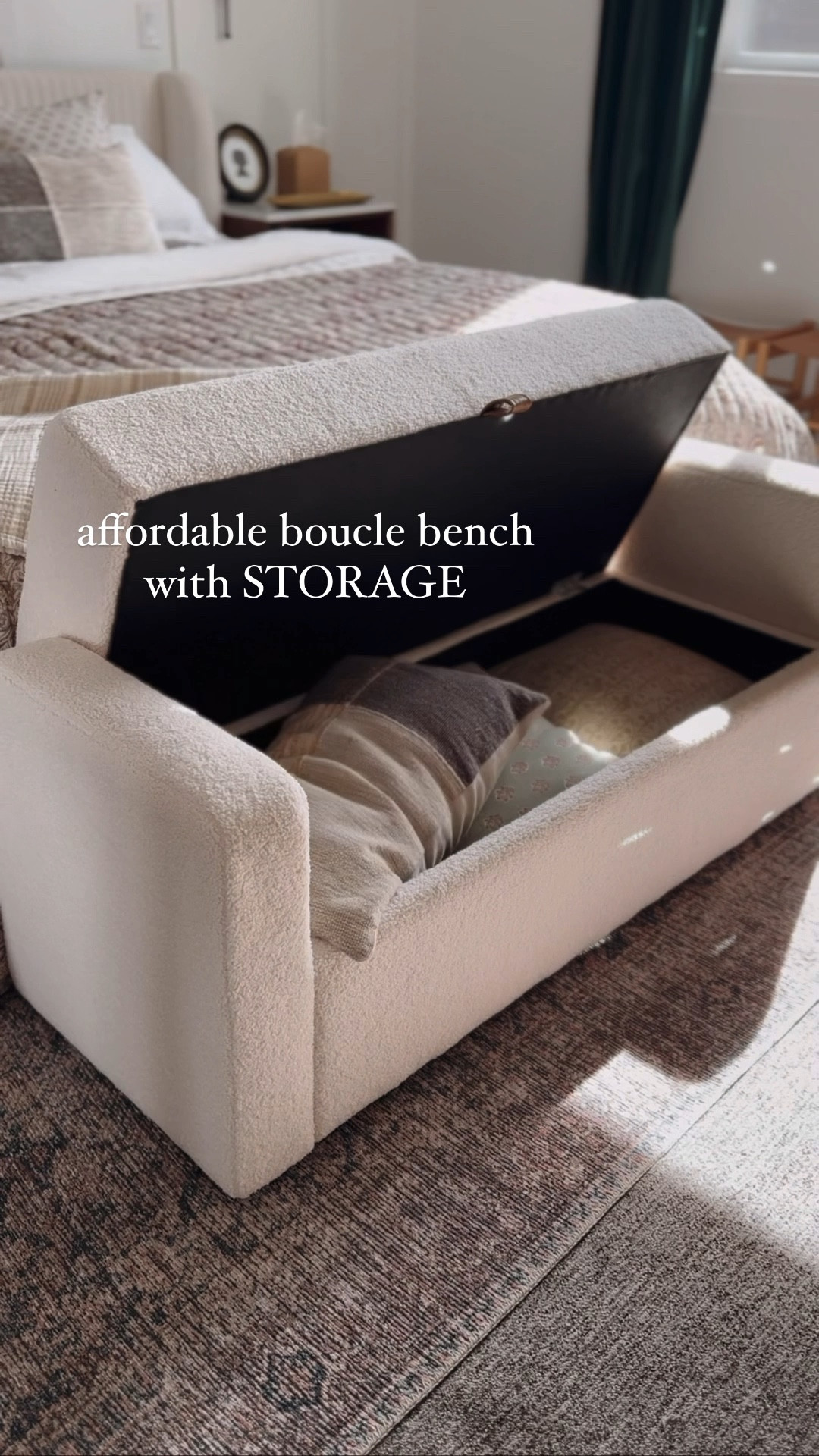 New Walmart better homes and gardens boucle bench with storage! 
So beautiful and so affordable! Ps I linked all my other Walmart bedroom finds here too! 

#LTKfindsunder100 #LTKhome #LTKsalealert