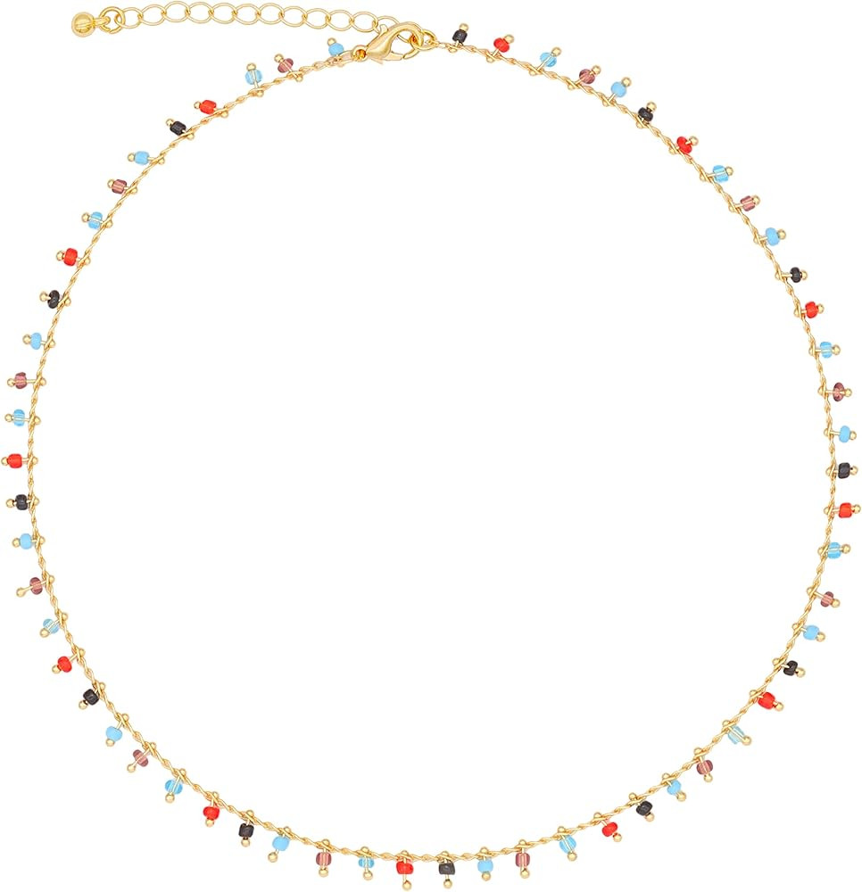 FUTIMELY Bohemia Green Beaded Beads Choker Necklace for Women,Simple Fresh Green Beaded Square Ro... | Amazon (US)