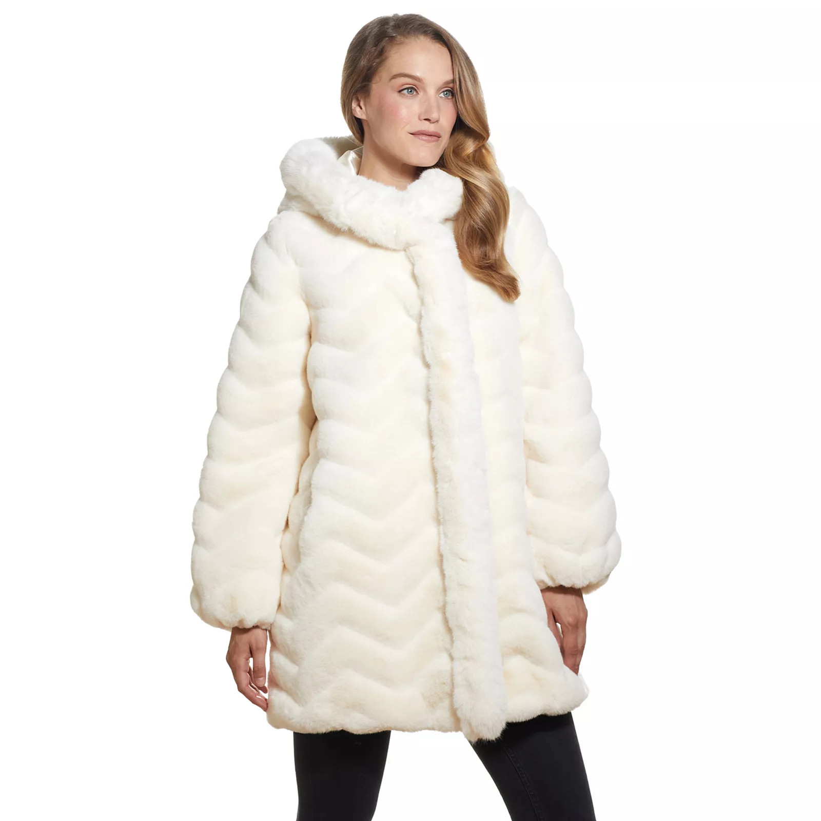 Women's Gallery Hooded Faux-Fur Walker Jacket, Size: Large, White | Kohl's